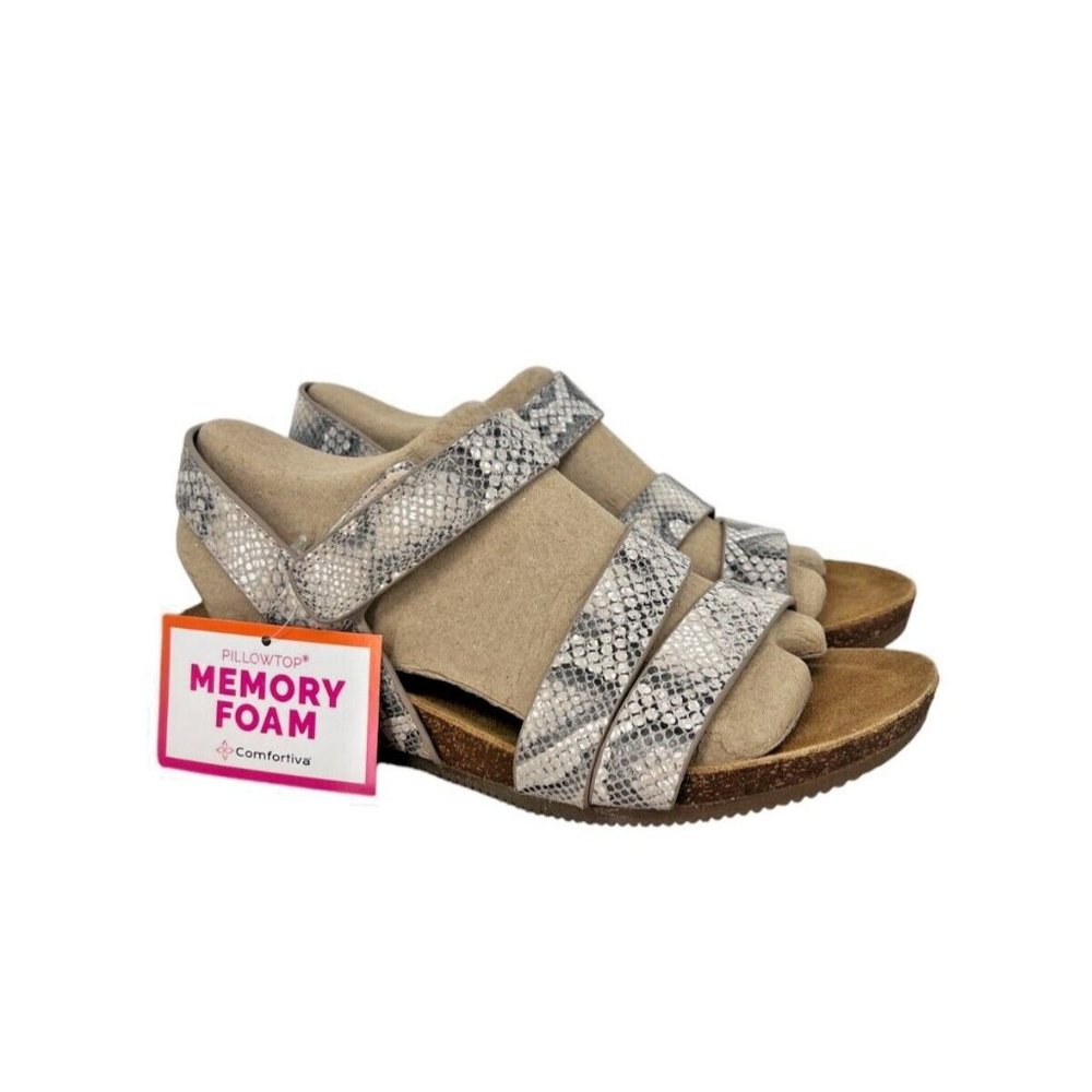 Comfortiva  Women's Gardena Nude Brooklyn Snake Print Sandals-6 Wide